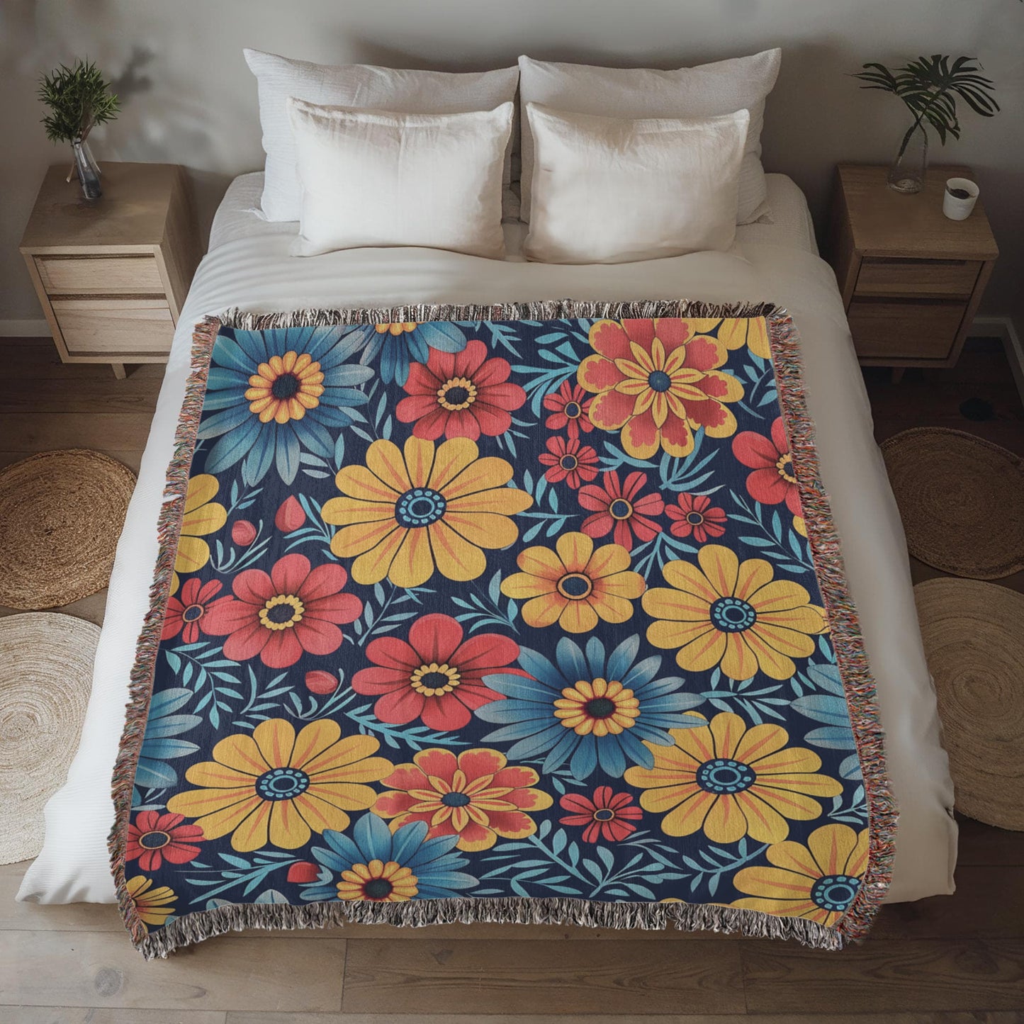 Mexican Floral Fiesta Pattern 045 - 50" x 60" Heirloom Woven Blanket