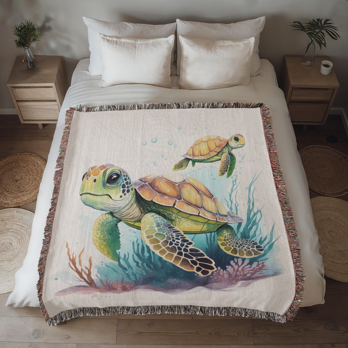 Cute Sea Turtle 008 - 50" x 60" Heirloom Woven Blanket