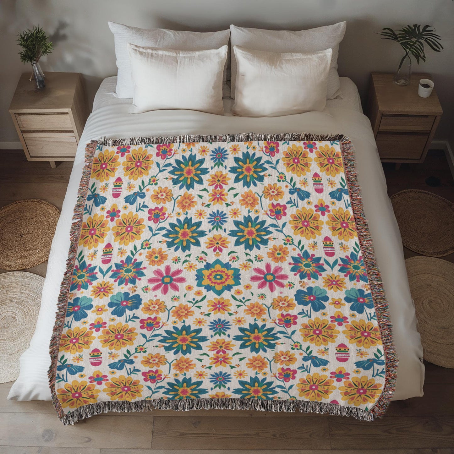 Mexican Floral Fiesta Pattern 025 - 50" x 60" Heirloom Woven Blanket