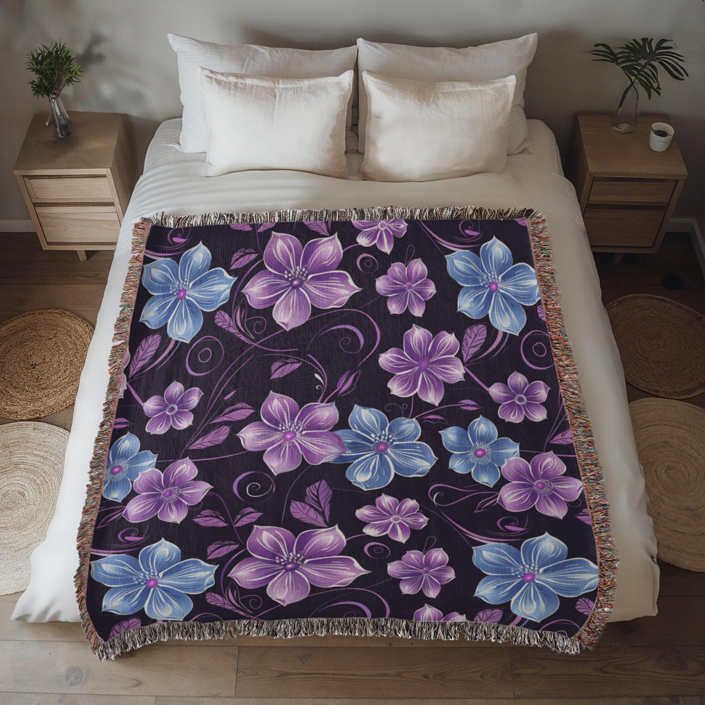 Blue And Purple Floral Pattern 009 - 50" x 60" Heirloom Woven Blanket