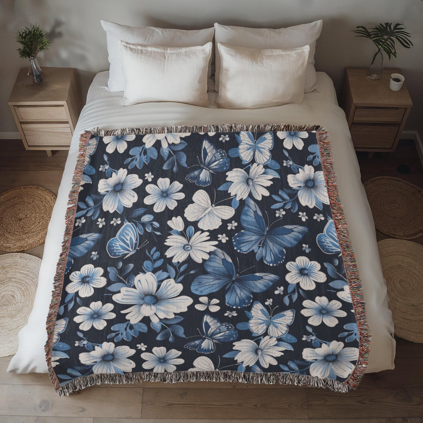 Butterflies And Flowers Pattern 010 - 50" x 60" Heirloom Woven Blanket