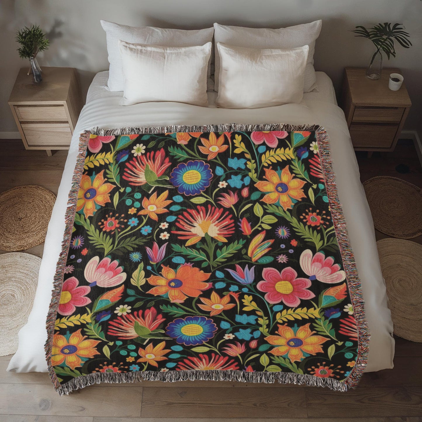 Mexican Floral Fiesta Pattern 039 - 50" x 60" Heirloom Woven Blanket