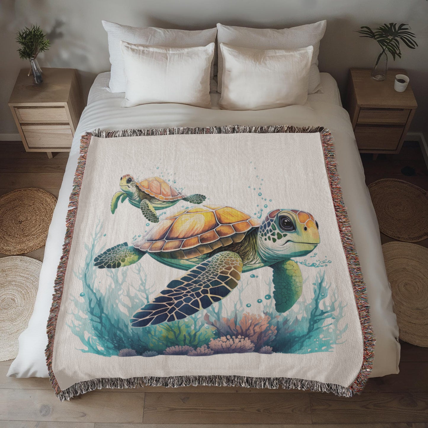 Cute Sea Turtle 009 - 50" x 60" Heirloom Woven Blanket