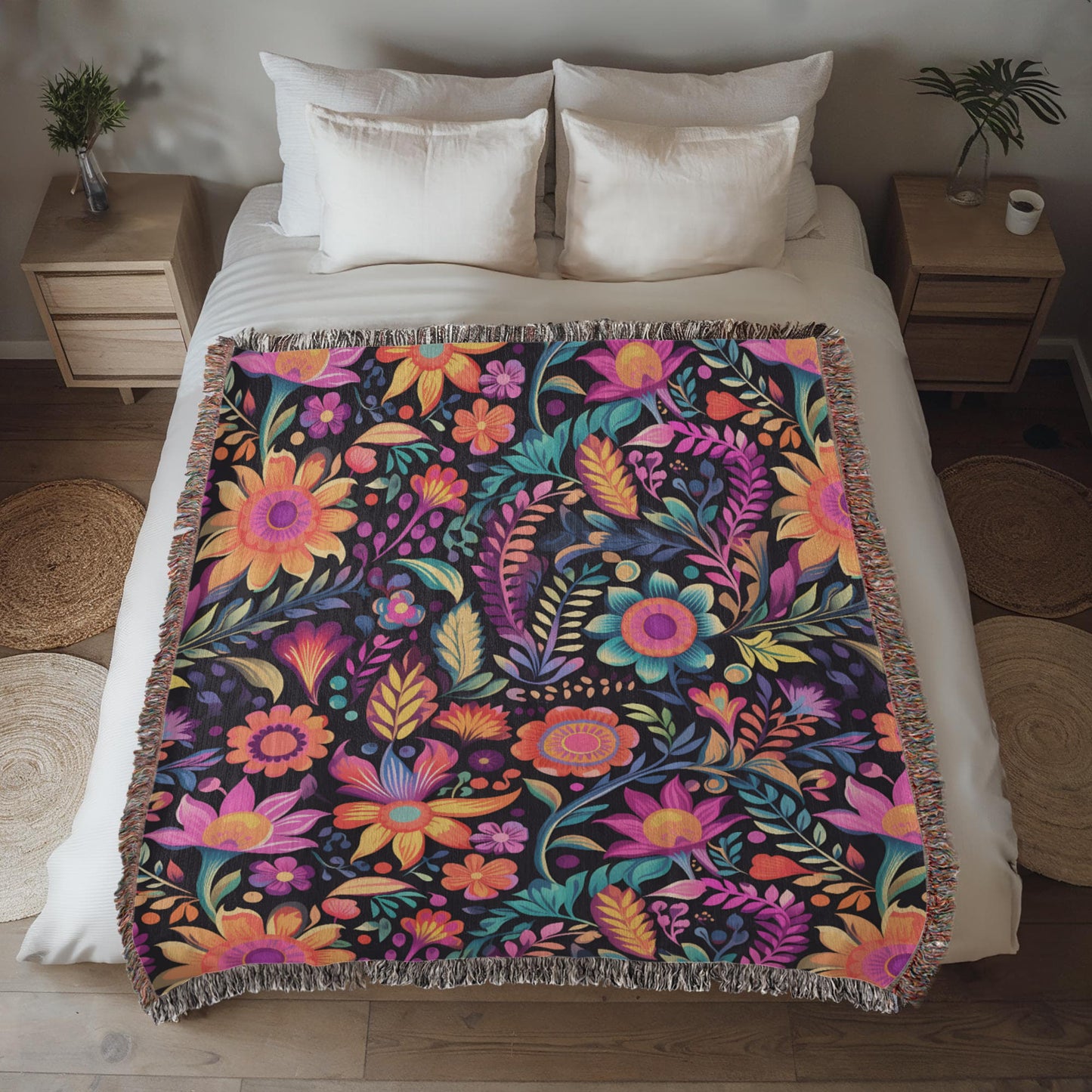 Mexican Floral Fiesta Pattern 059 - 50" x 60" Heirloom Woven Blanket