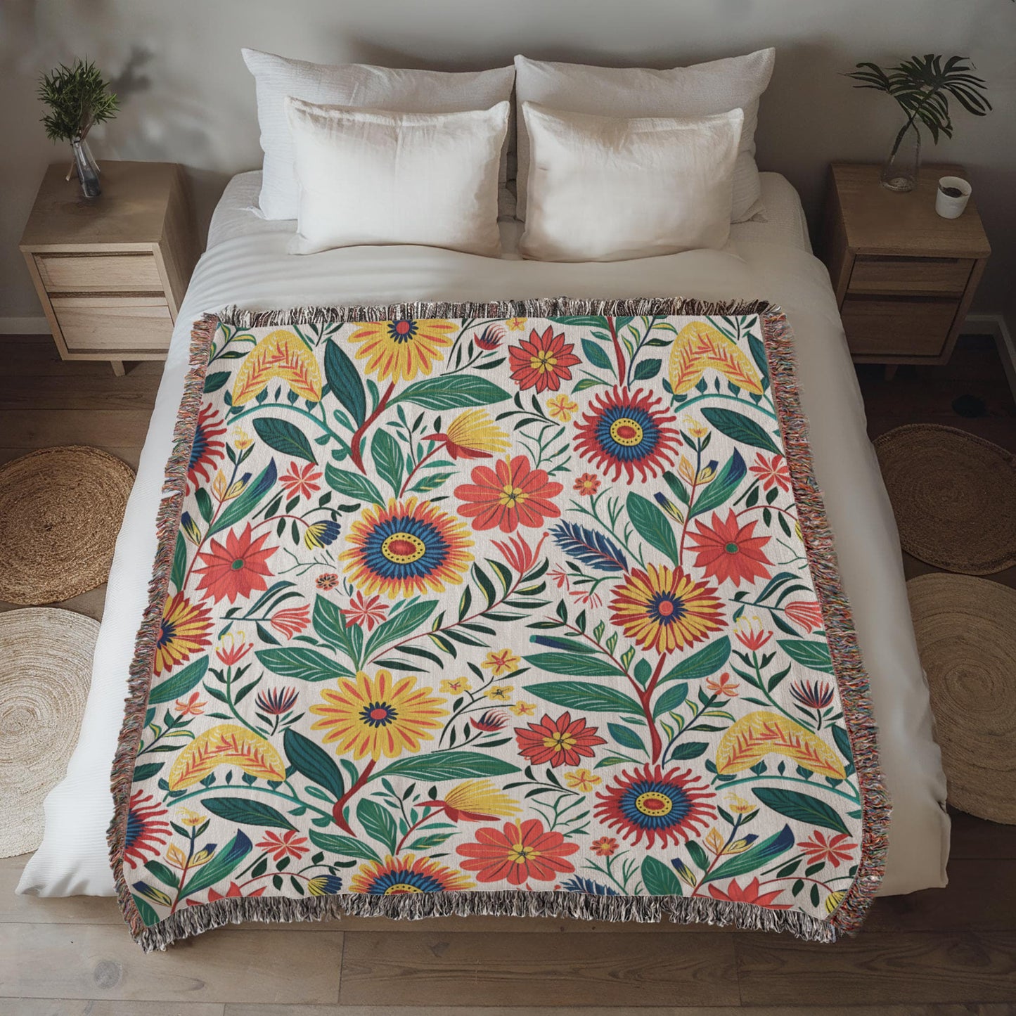 Mexican Floral Fiesta Pattern 023 - 50" x 60" Heirloom Woven Blanket