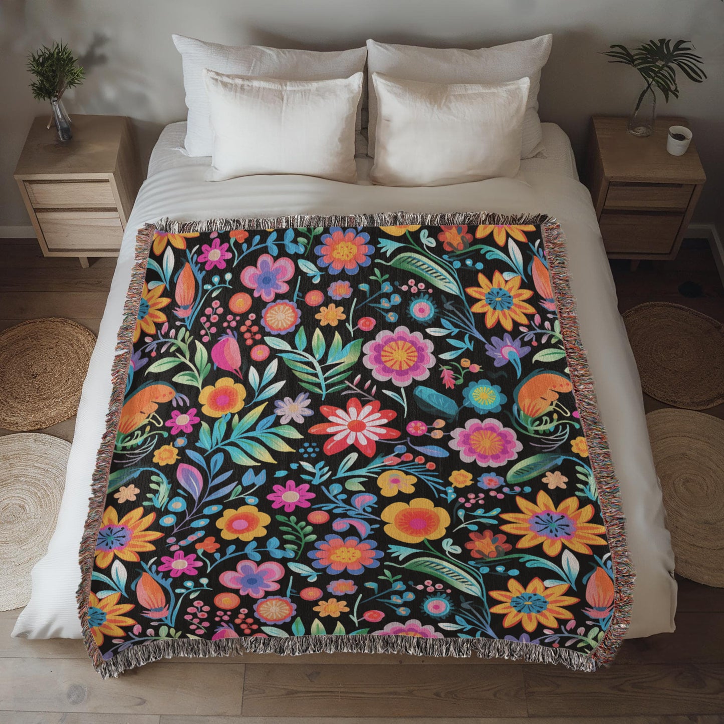 Mexican Floral Fiesta Pattern 060 - 50" x 60" Heirloom Woven Blanket
