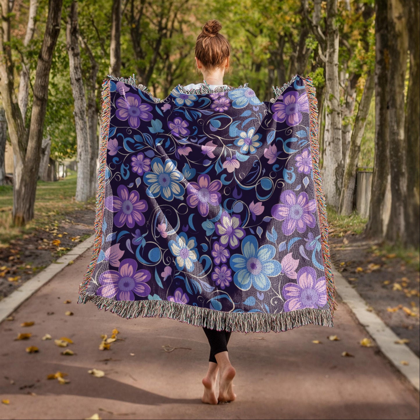 Blue And Purple Floral Pattern 003 - 50" x 60" Heirloom Woven Blanket
