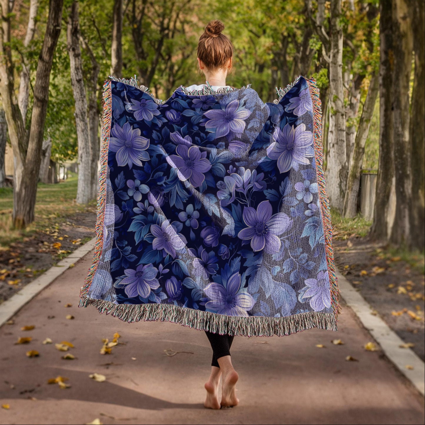 Blue And Purple Floral Pattern 014 - 50" x 60" Heirloom Woven Blanket