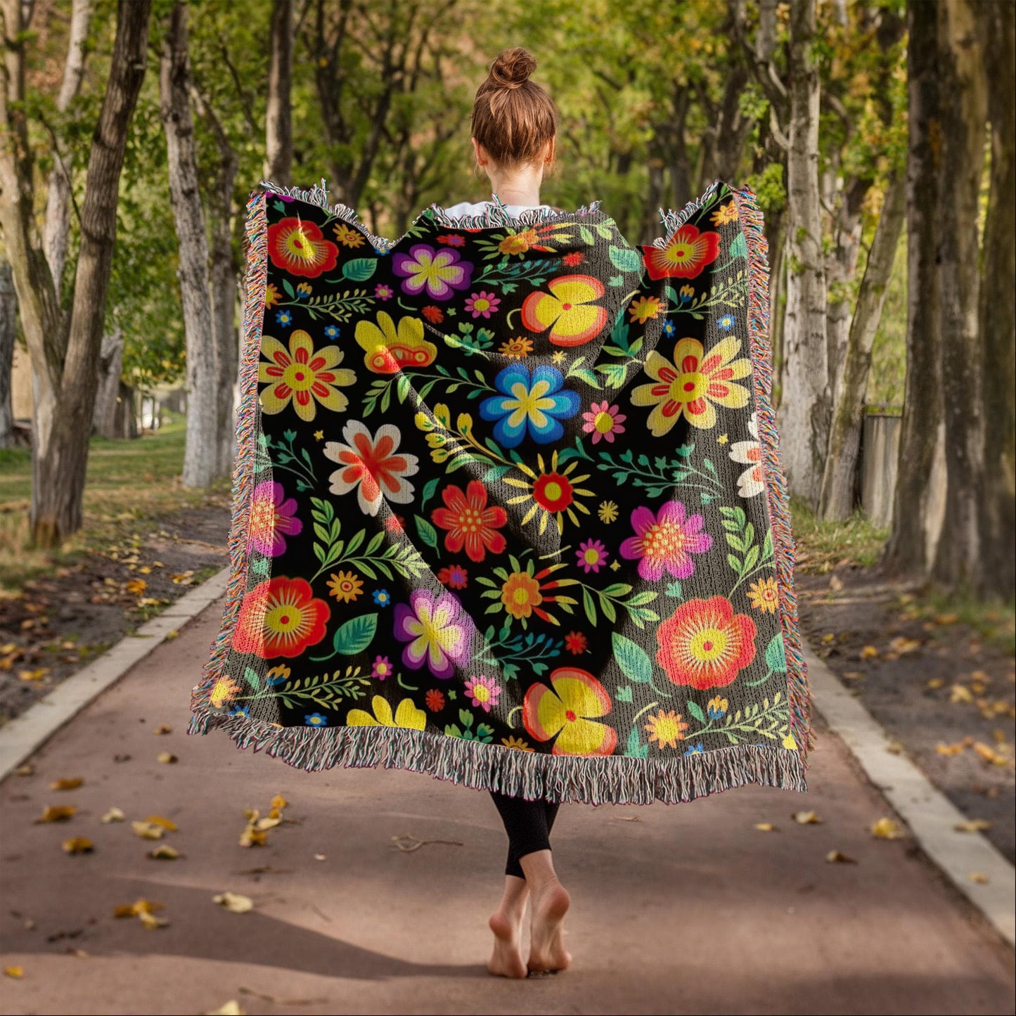 Mexican Floral Fiesta Pattern 032 - 50" x 60" Heirloom Woven Blanket