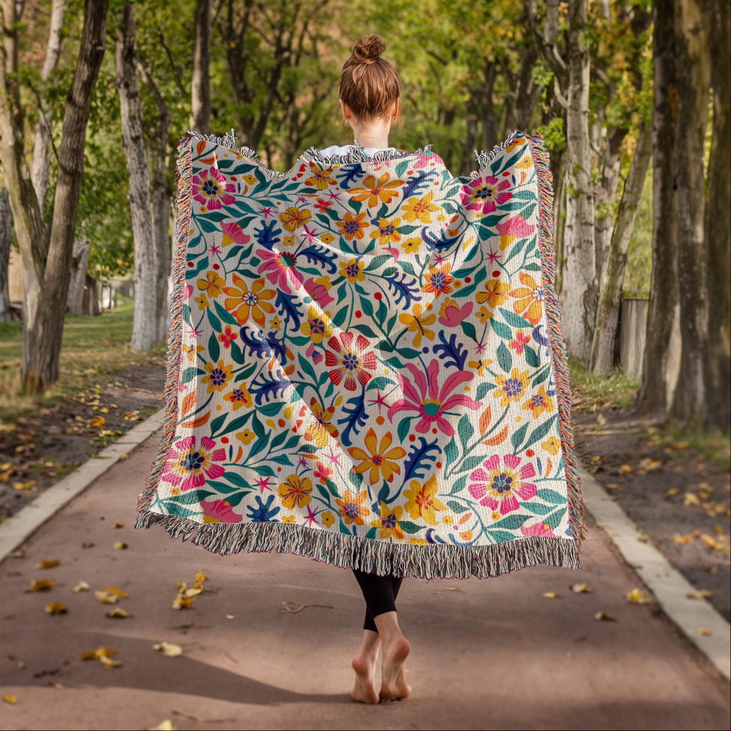 Mexican Floral Fiesta Pattern 003 - 50" x 60" Heirloom Woven Blanket