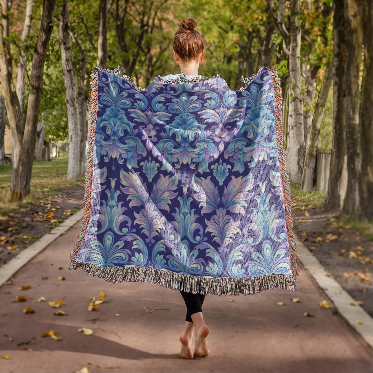Blue And Purple Floral Pattern 018 - 50" x 60" Heirloom Woven Blanket