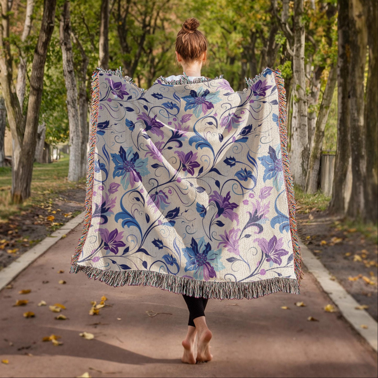 Blue And Purple Floral Pattern 022 - 50" x 60" Heirloom Woven Blanket