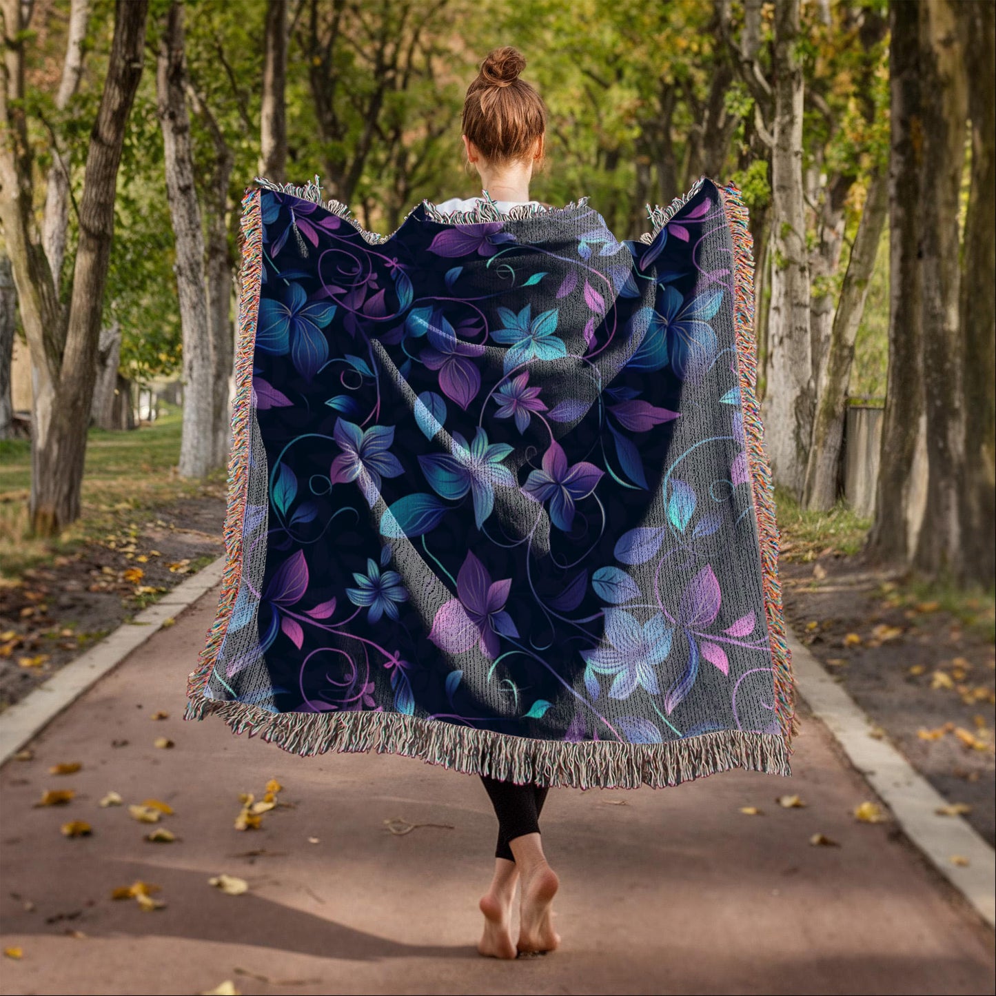 Blue And Purple Floral Pattern 002 - 50" x 60" Heirloom Woven Blanket