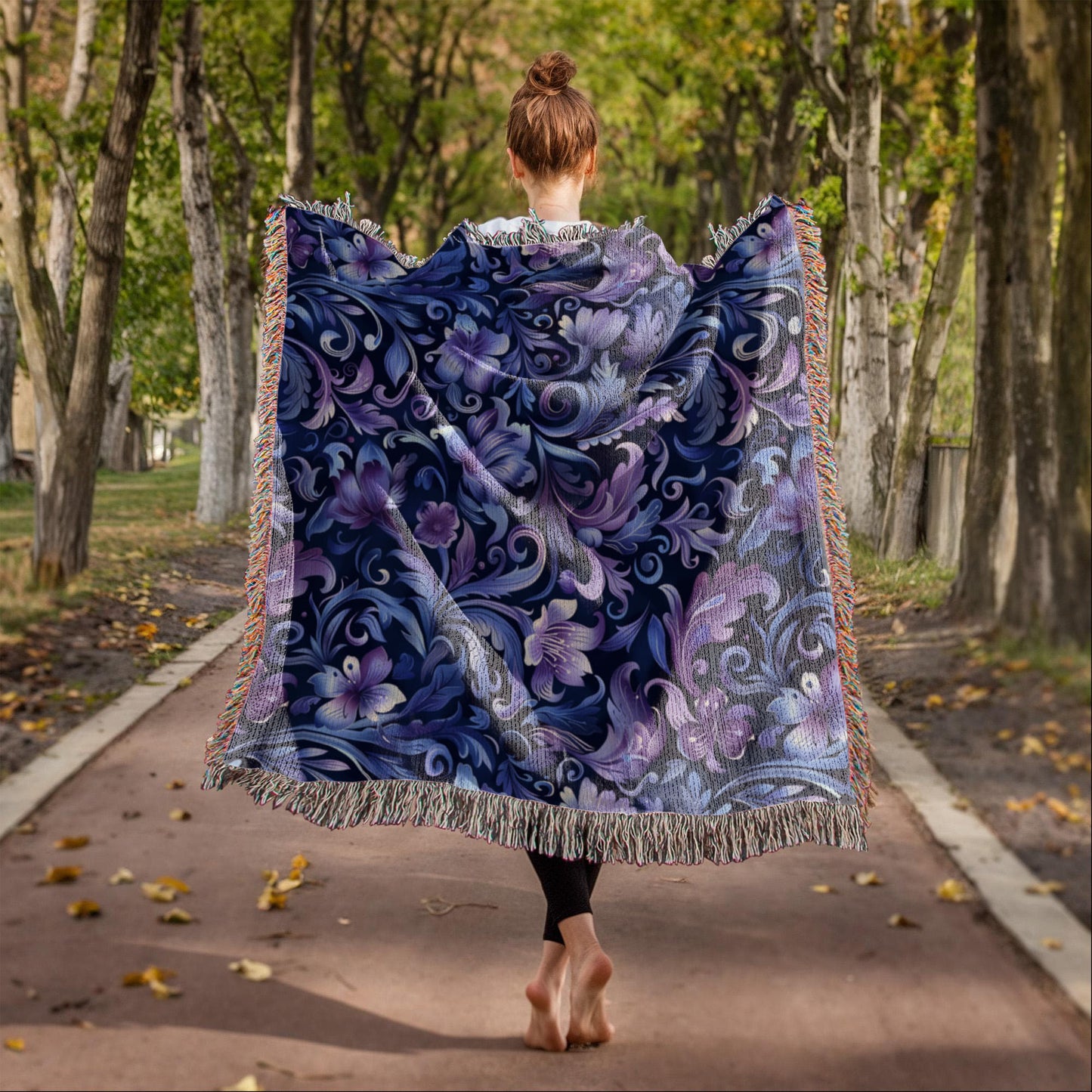 Blue And Purple Floral Pattern 023 - 50" x 60" Heirloom Woven Blanket