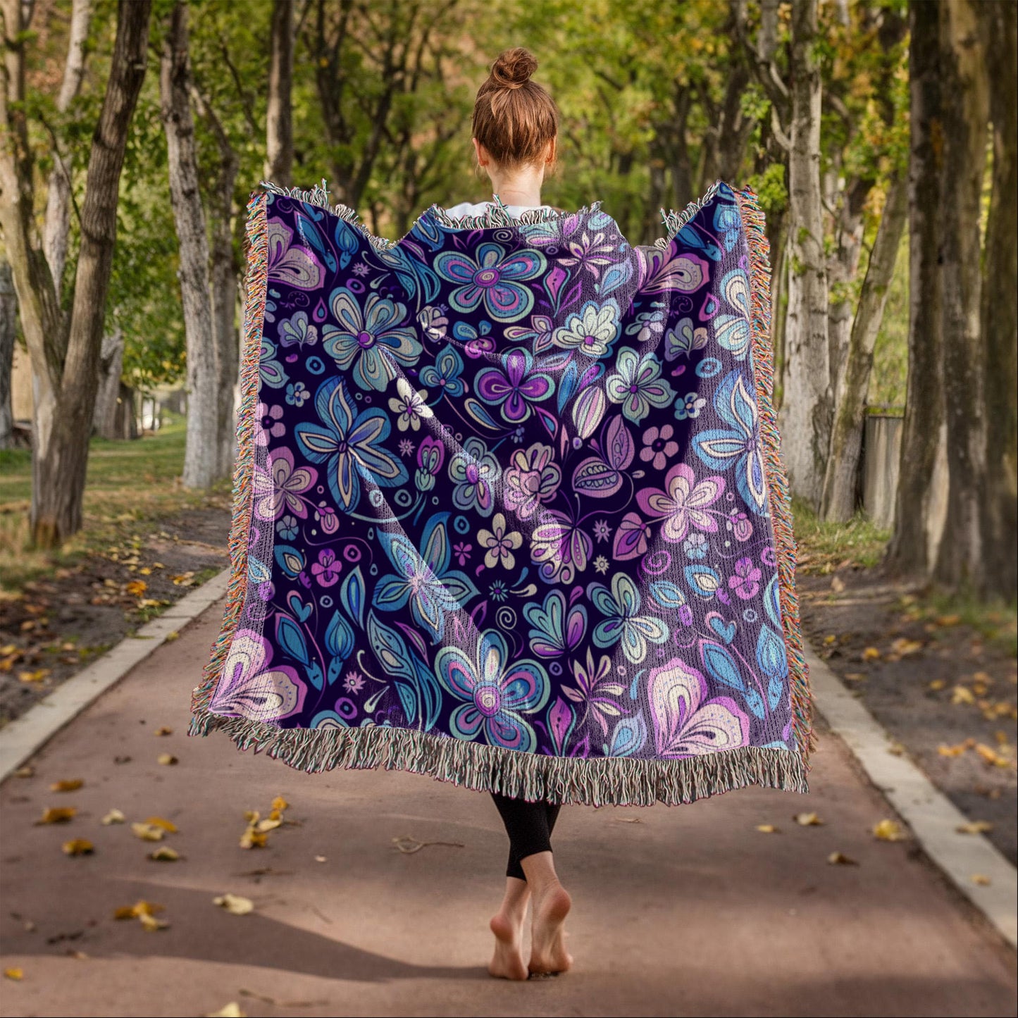 Blue And Purple Floral Pattern 001 - 50" x 60" Heirloom Woven Blanket