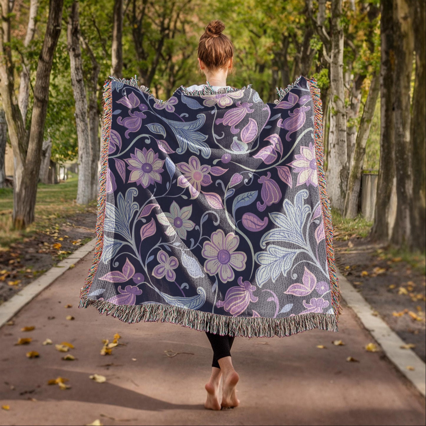 Blue And Purple Floral Pattern 008 - 50" x 60" Heirloom Woven Blanket