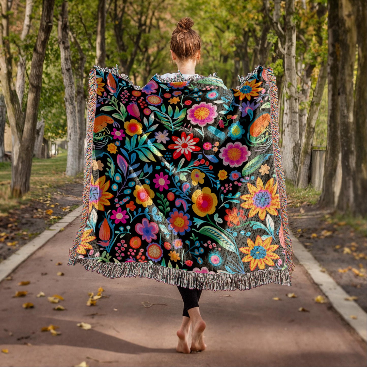 Mexican Floral Fiesta Pattern 060 - 50" x 60" Heirloom Woven Blanket