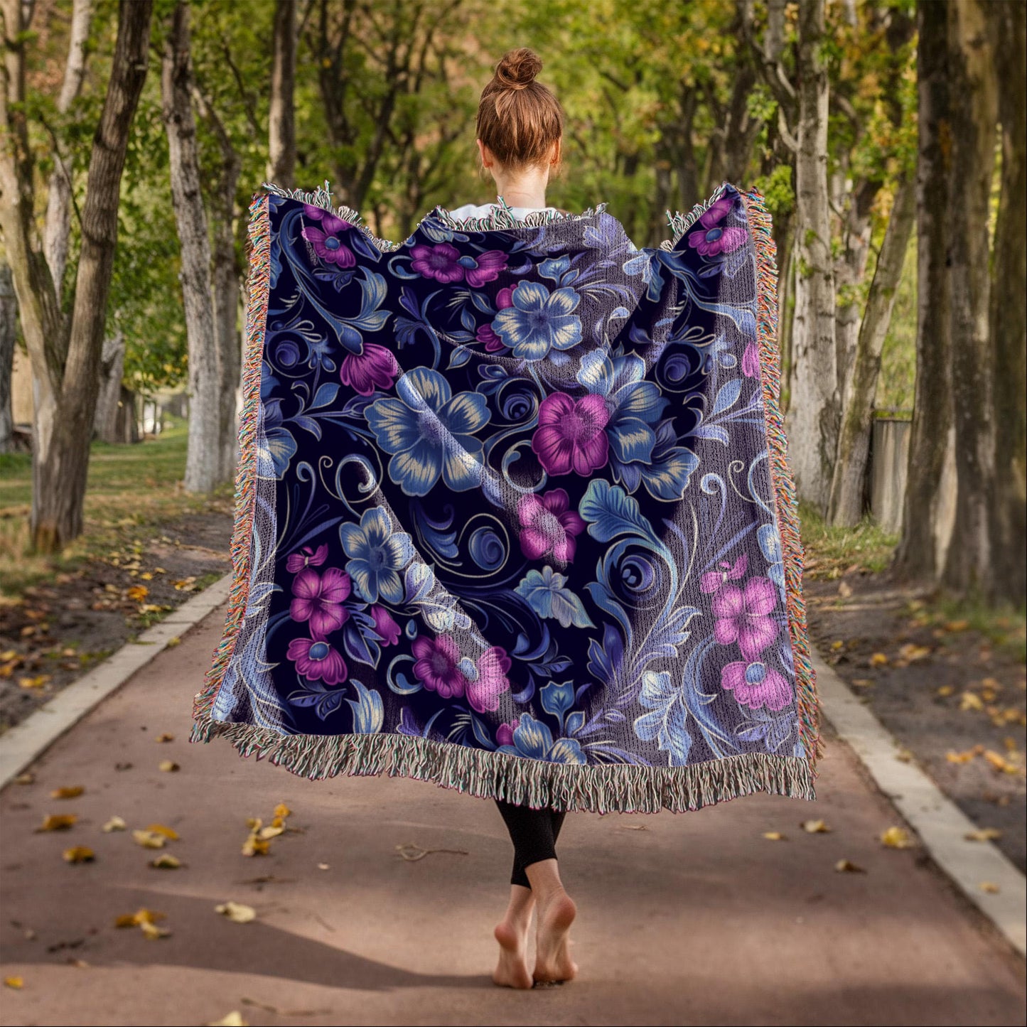 Blue And Purple Floral Pattern 013 - 50" x 60" Heirloom Woven Blanket