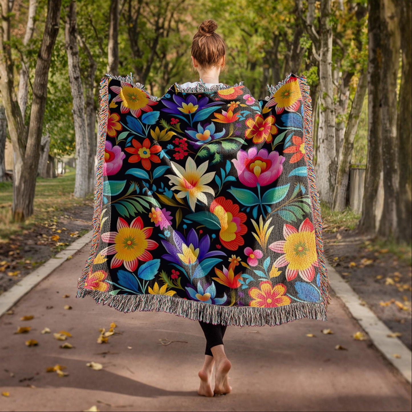 Mexican Floral Fiesta Pattern 036 - 50" x 60" Heirloom Woven Blanket