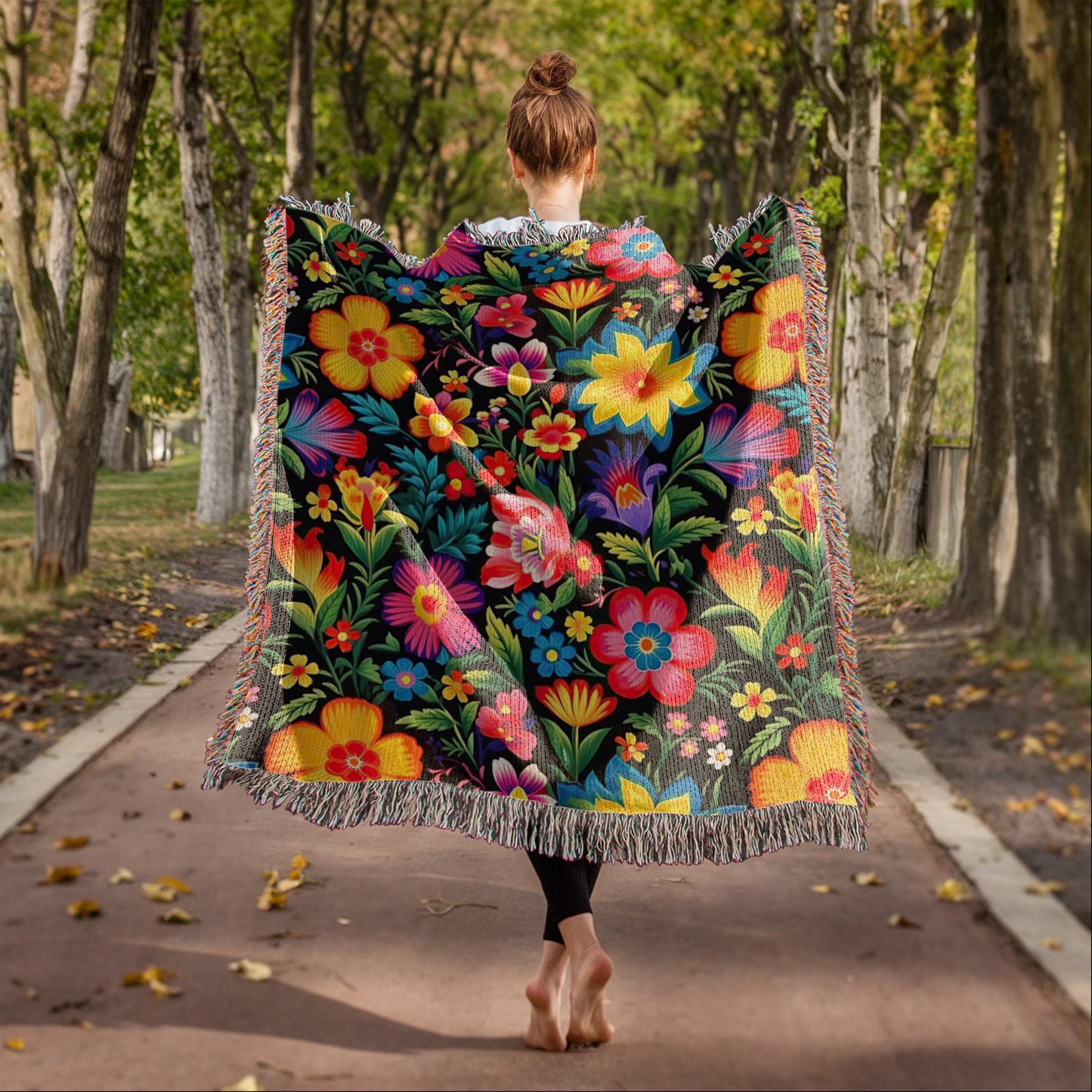 Mexican Floral Fiesta Pattern 030 - 50" x 60" Heirloom Woven Blanket