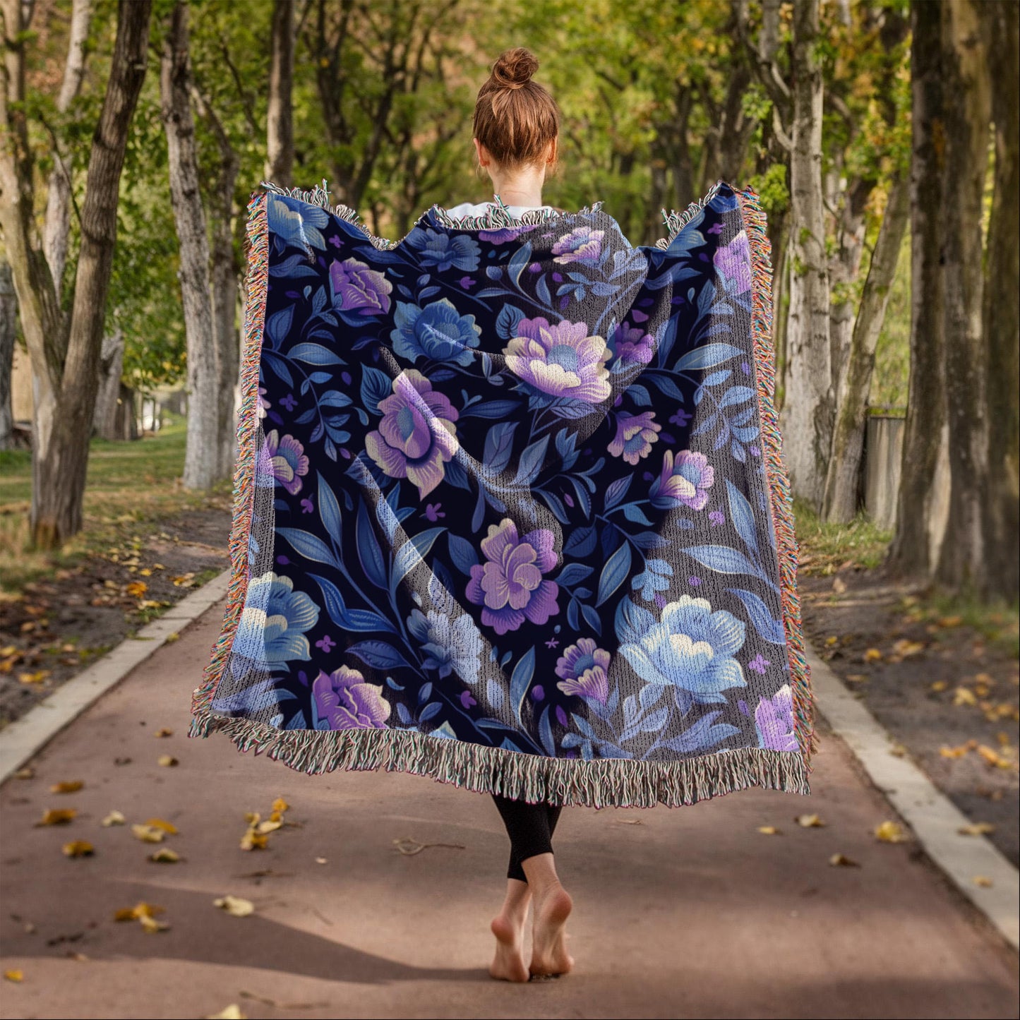 Blue And Purple Floral Pattern 007 - 50" x 60" Heirloom Woven Blanket