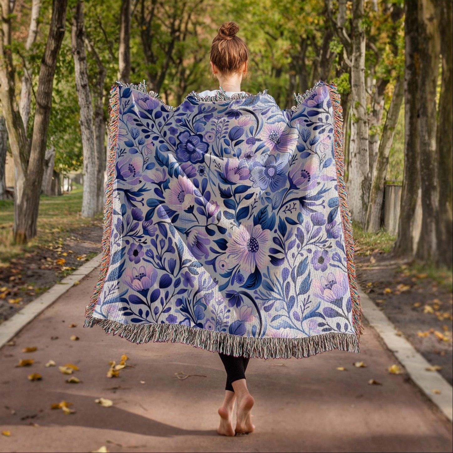 Blue And Purple Floral Pattern 017 - 50" x 60" Heirloom Woven Blanket