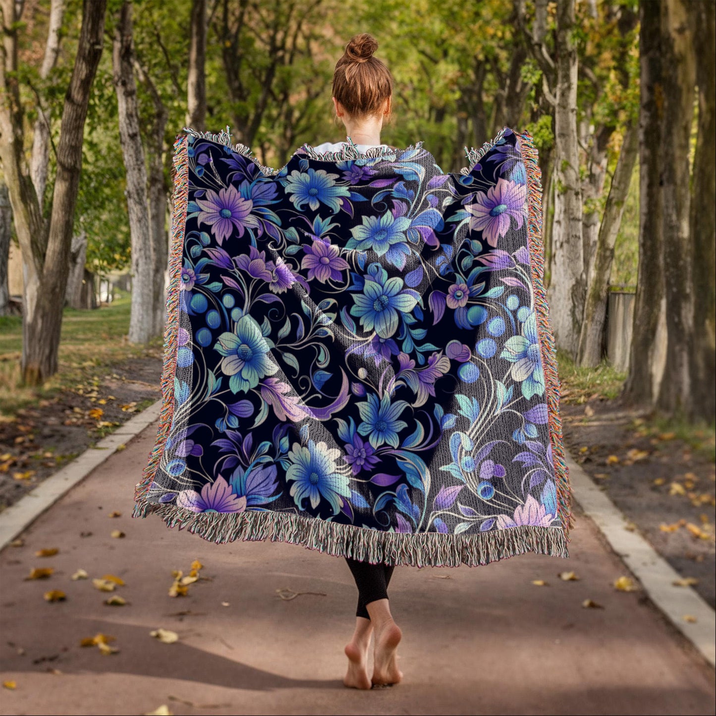 Blue And Purple Floral Pattern 025 - 50" x 60" Heirloom Woven Blanket