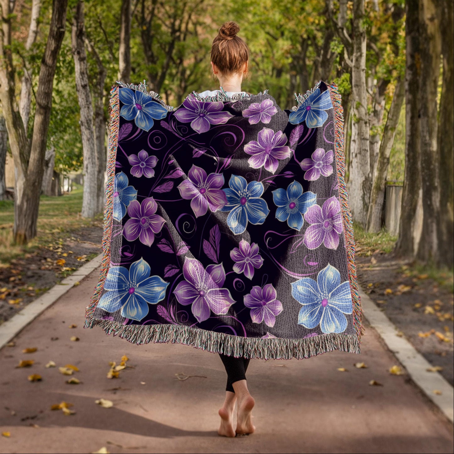 Blue And Purple Floral Pattern 009 - 50" x 60" Heirloom Woven Blanket