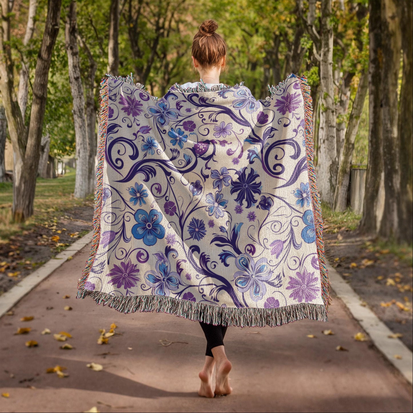 Blue And Purple Floral Pattern 027 - 50" x 60" Heirloom Woven Blanket