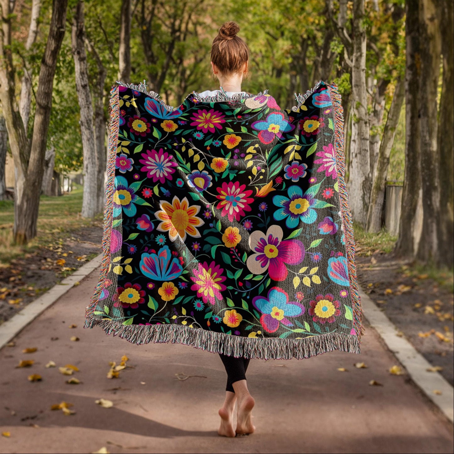 Mexican Floral Fiesta Pattern 034 - 50" x 60" Heirloom Woven Blanket