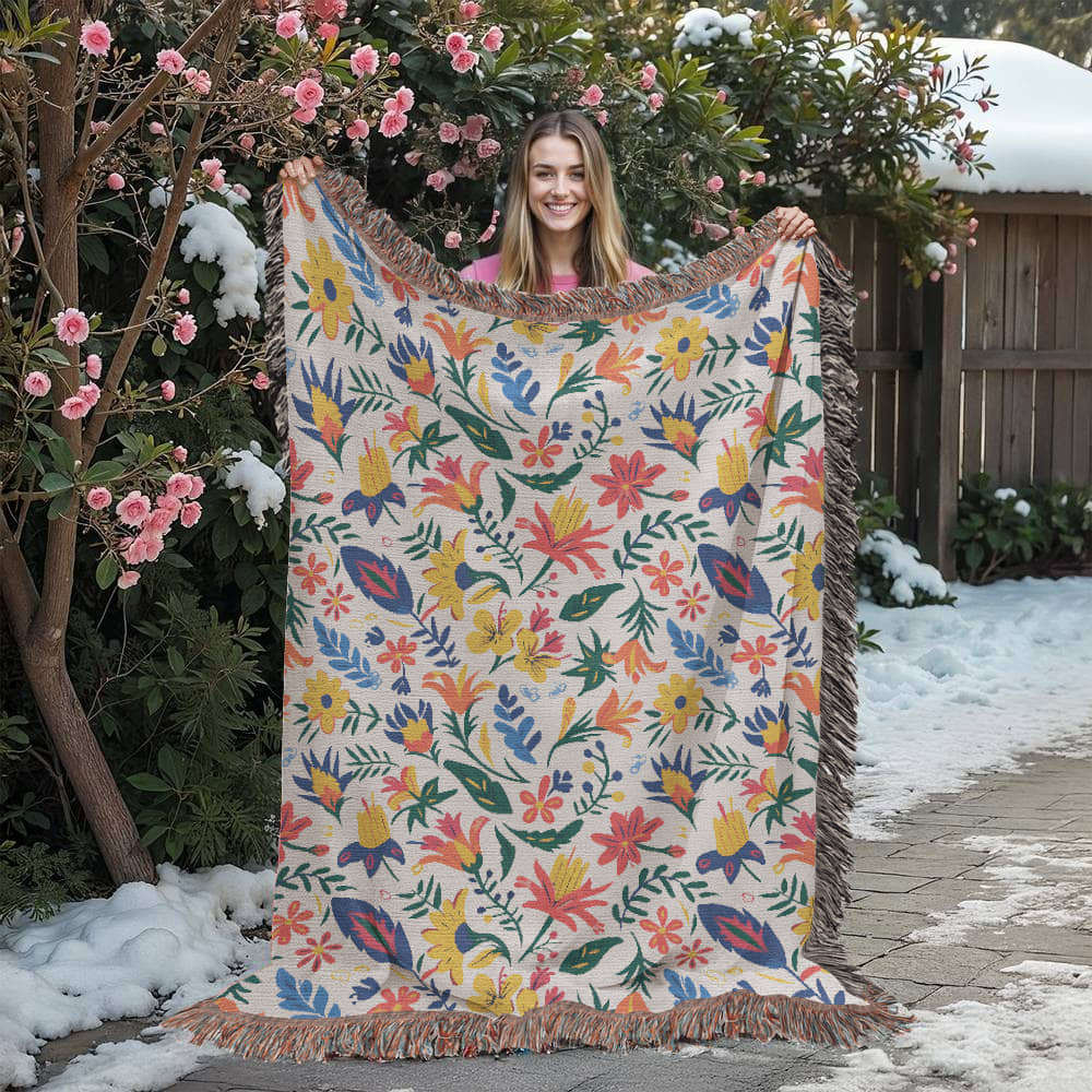 Mexican Floral Fiesta Pattern 021 - 60" x 80" Heirloom Woven Blanket