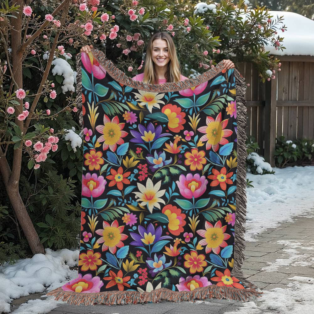 Mexican Floral Fiesta Pattern 036 - 60" x 80" Heirloom Woven Blanket