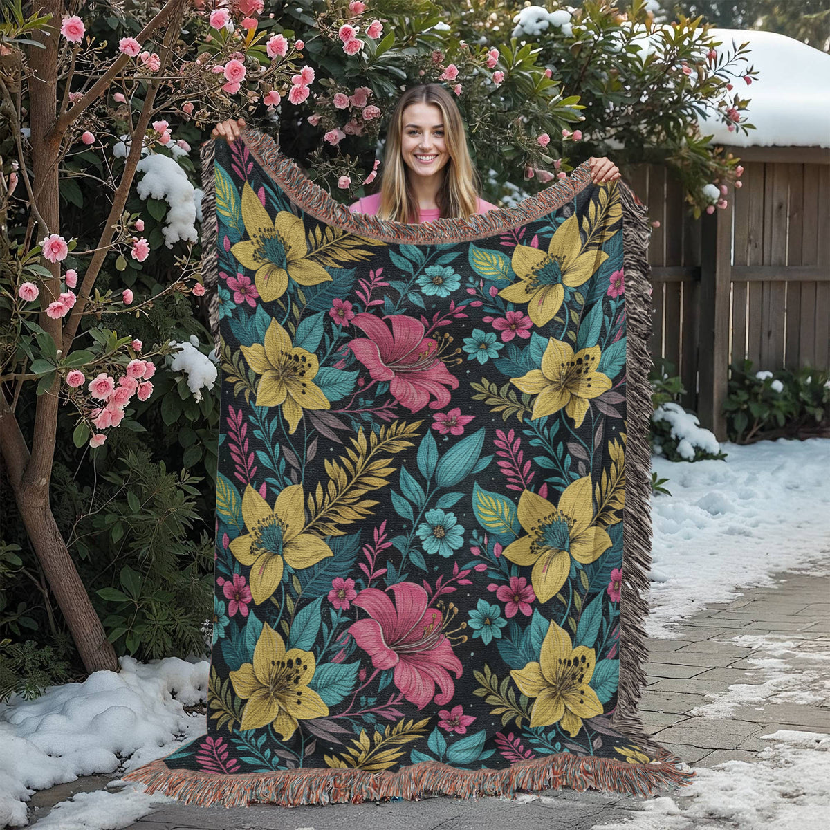 Oversized Floral Pattern 025 - 60" x 80" Heirloom Woven Blanket