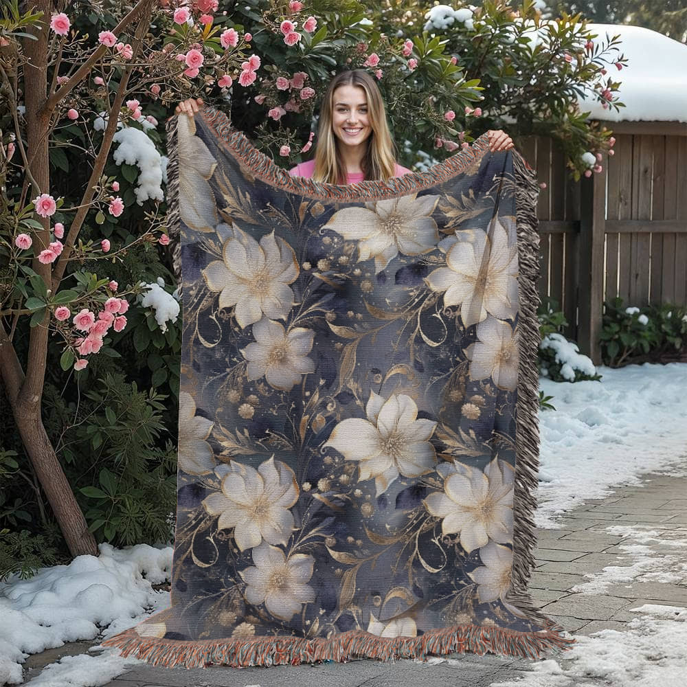 Nocturnal Bloom Pattern 010 - 60" x 80" Heirloom Woven Blanket