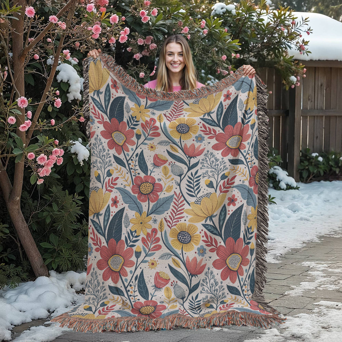 Oversized Floral Pattern 012 - 60" x 80" Heirloom Woven Blanket