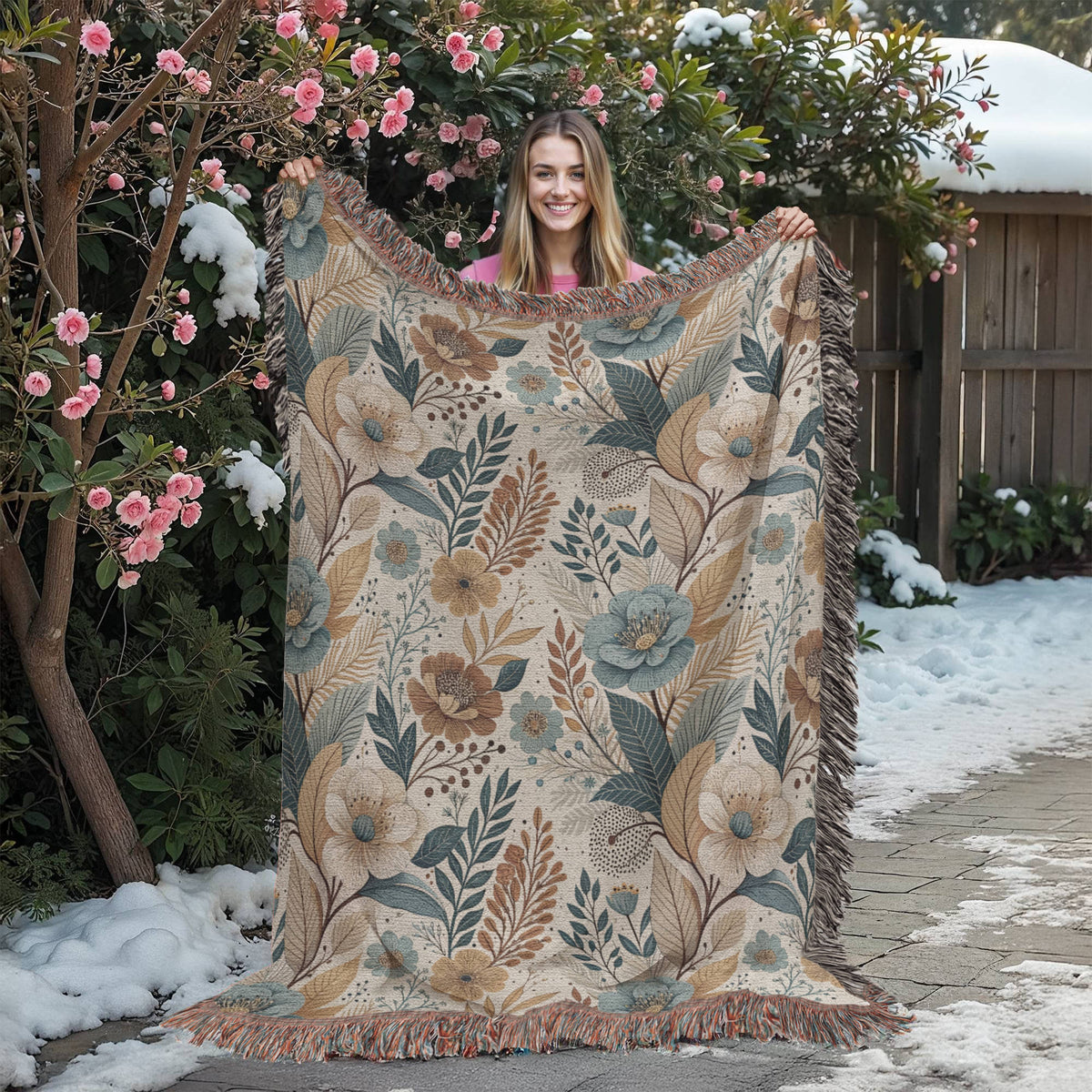 Oversized Floral Pattern 016 - 60" x 80" Heirloom Woven Blanket