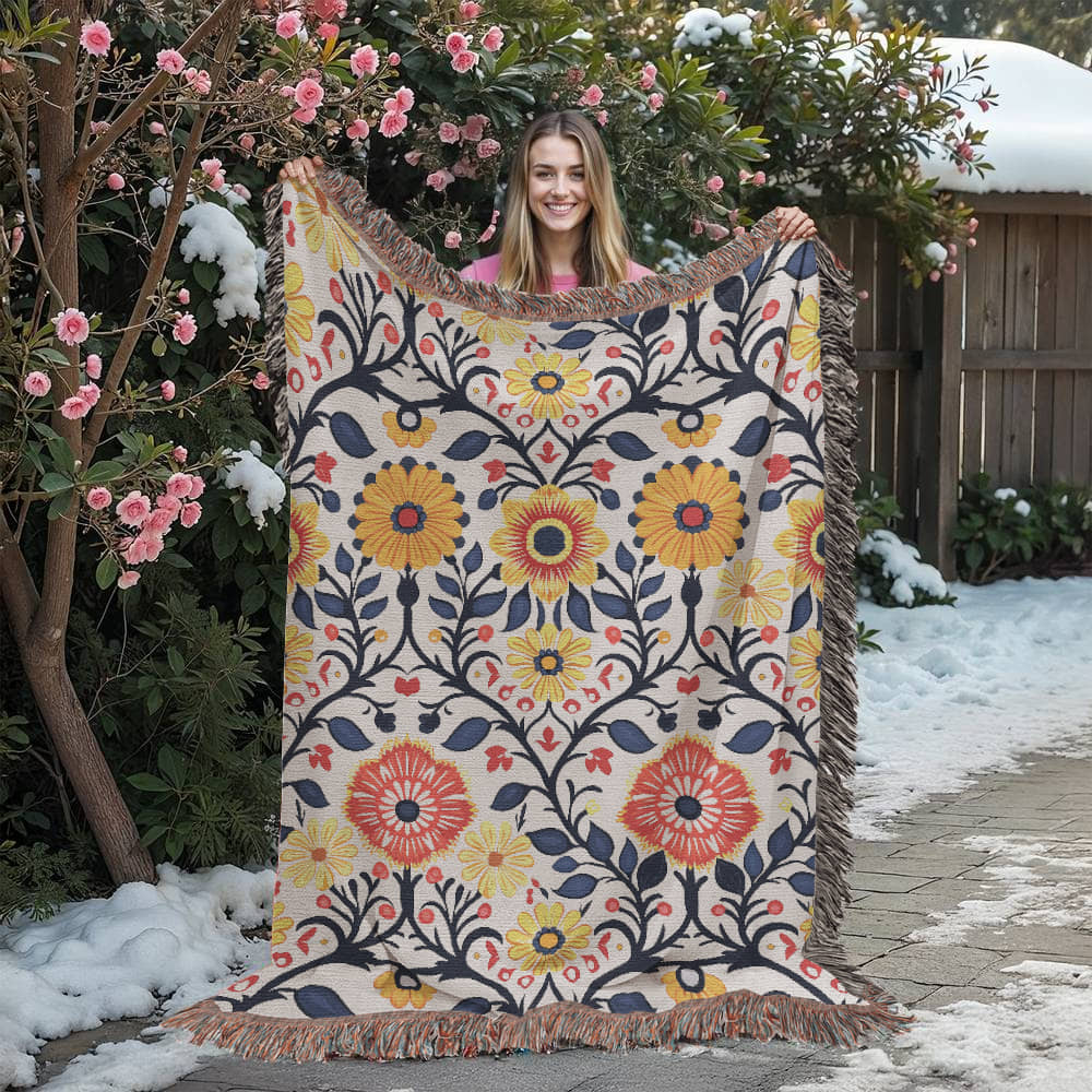 Mexican Floral Fiesta Pattern 043 - 60" x 80" Heirloom Woven Blanket