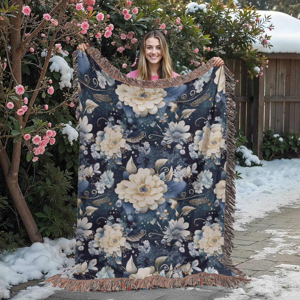 Nocturnal Bloom Pattern 001 - 60" x 80" Heirloom Woven Blanket