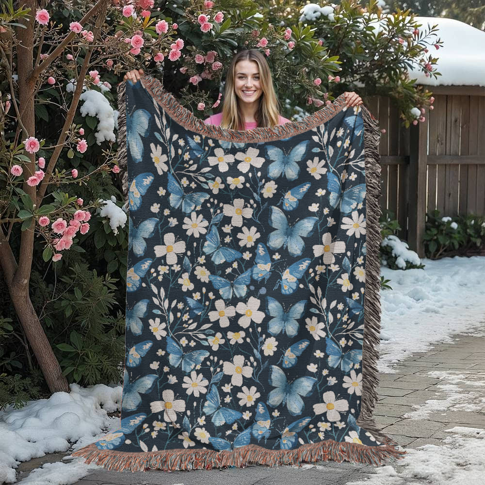 Butterflies And Flowers Pattern 027 - 60" x 80" Heirloom Woven Blanket