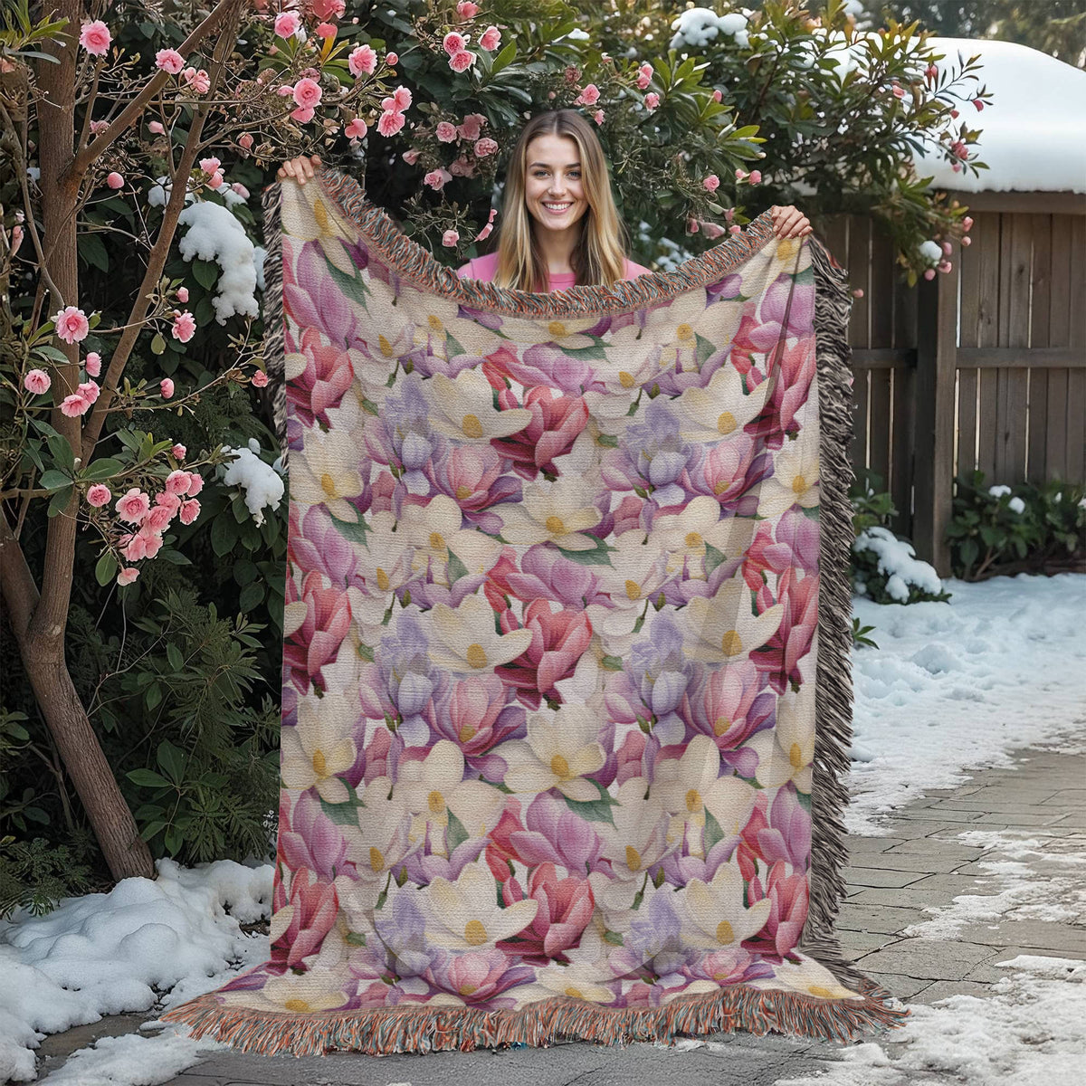 Spring Flowers Pattern 007 - 60" x 80" Heirloom Woven Blanket