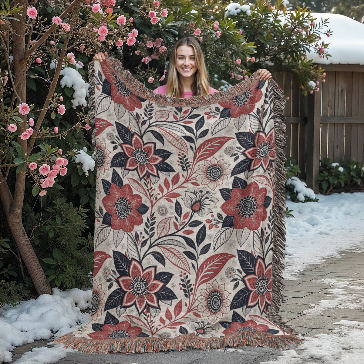 Oversized Floral Pattern 004 - 60" x 80" Heirloom Woven Blanket