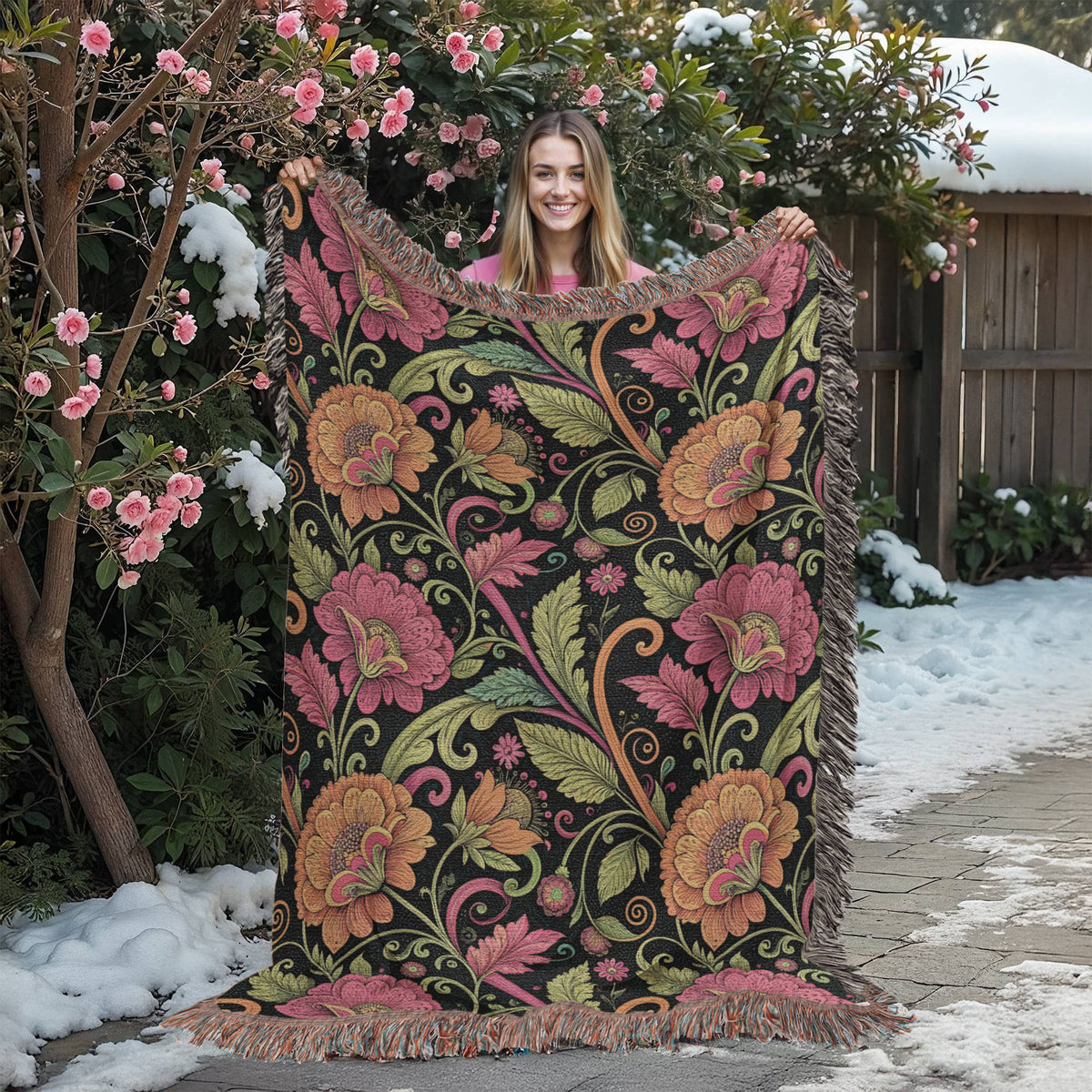 Oversized Floral Pattern 024 - 60" x 80" Heirloom Woven Blanket
