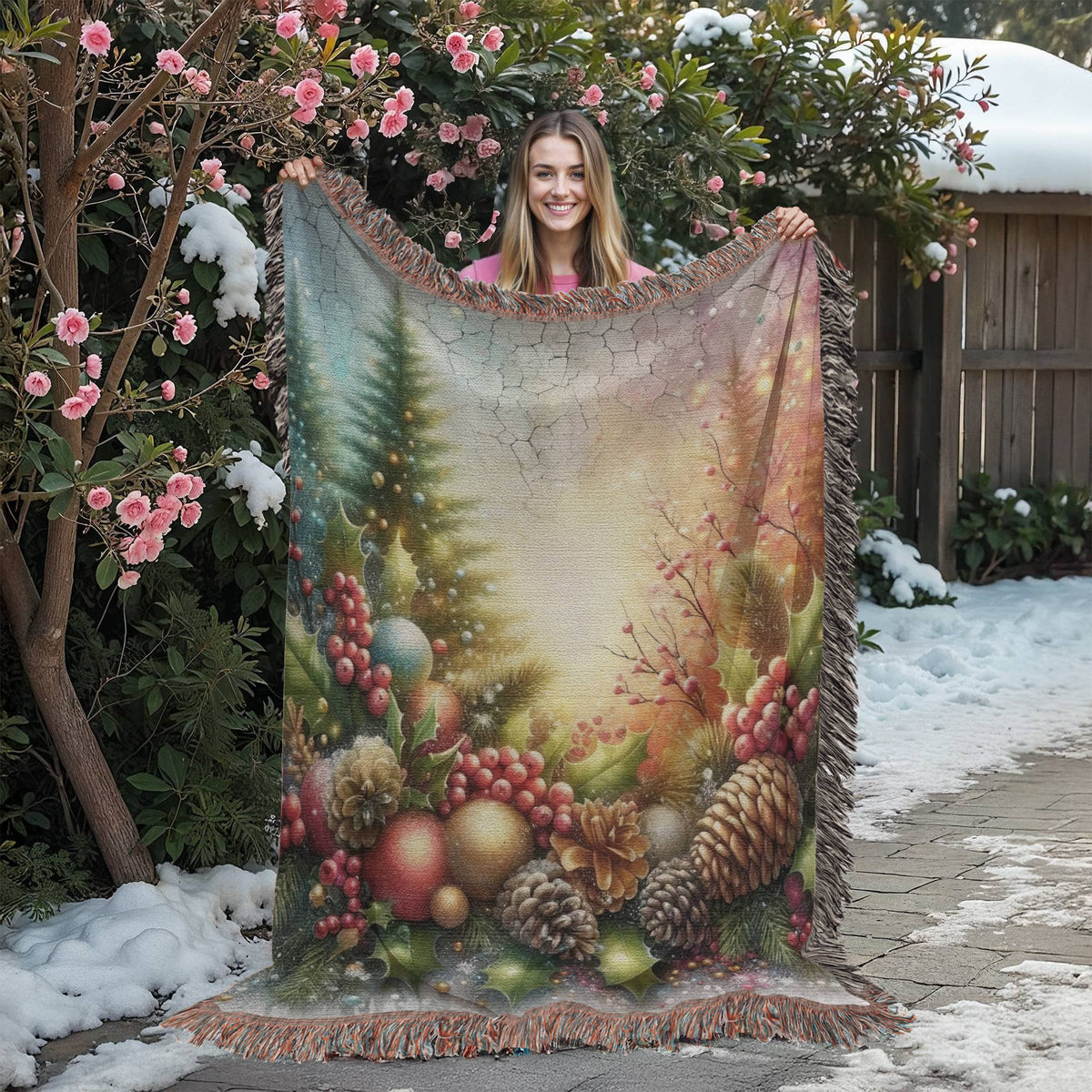 Festive Christmas Winter Scene 006 - 60" x 80" Heirloom Woven Blanket