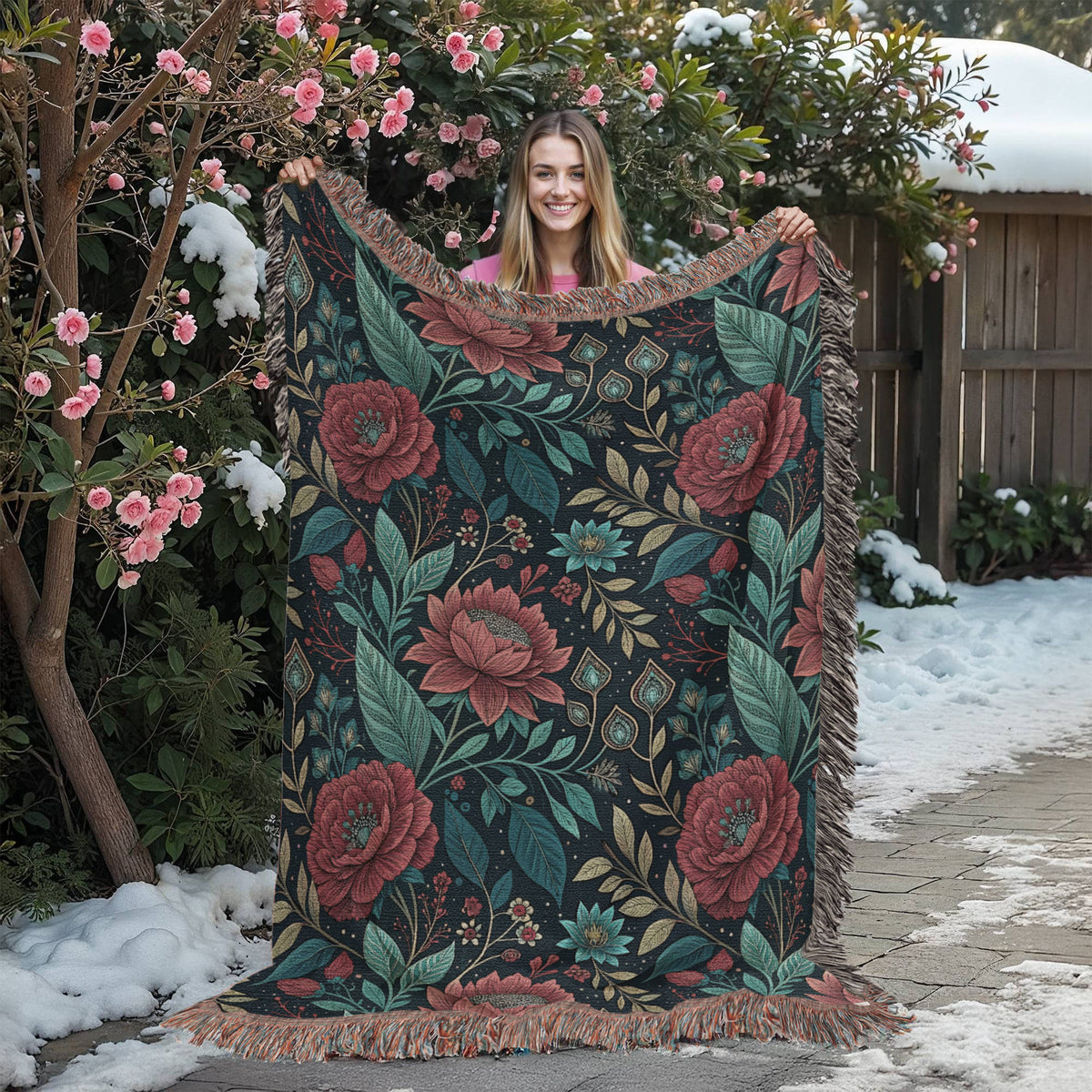 Oversized Floral Pattern 017 - 60" x 80" Heirloom Woven Blanket