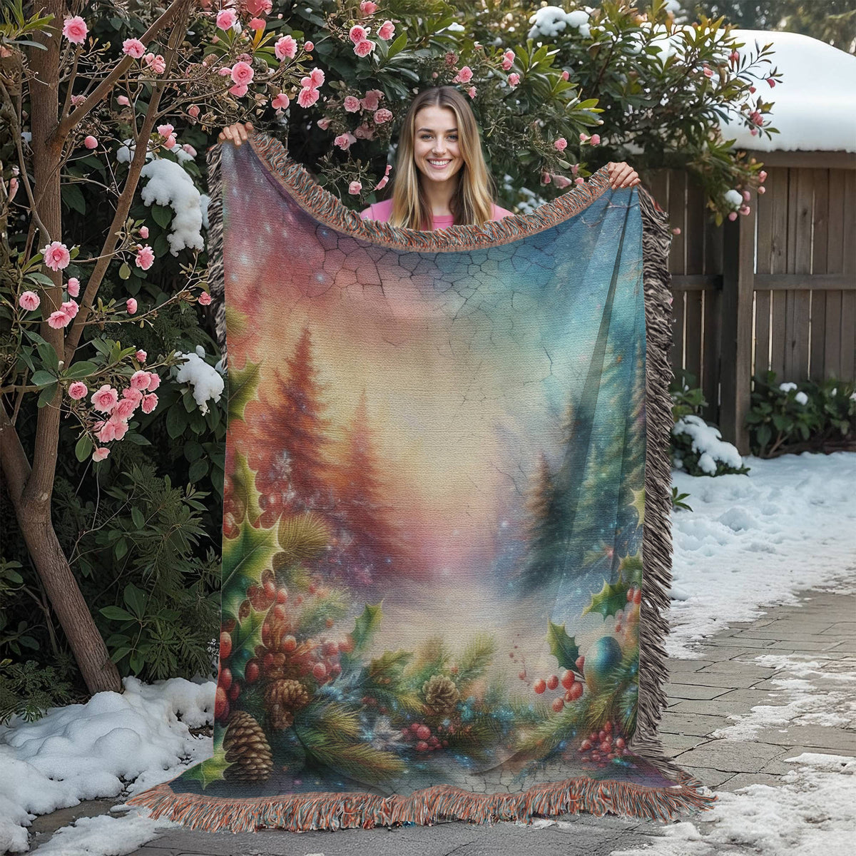 Festive Christmas Winter Scene 011 - 60" x 80" Heirloom Woven Blanket