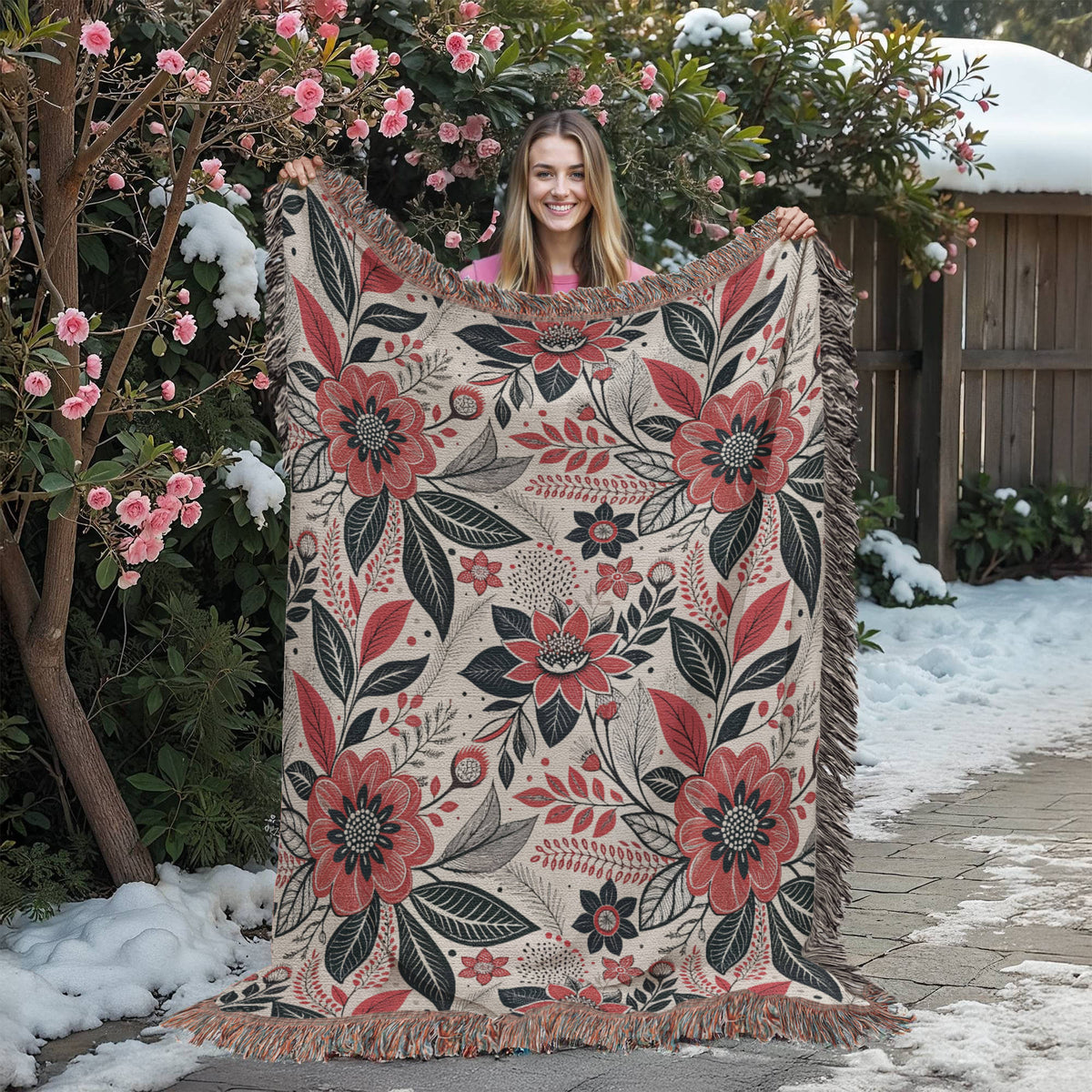 Oversized Floral Pattern 022 - 60" x 80" Heirloom Woven Blanket
