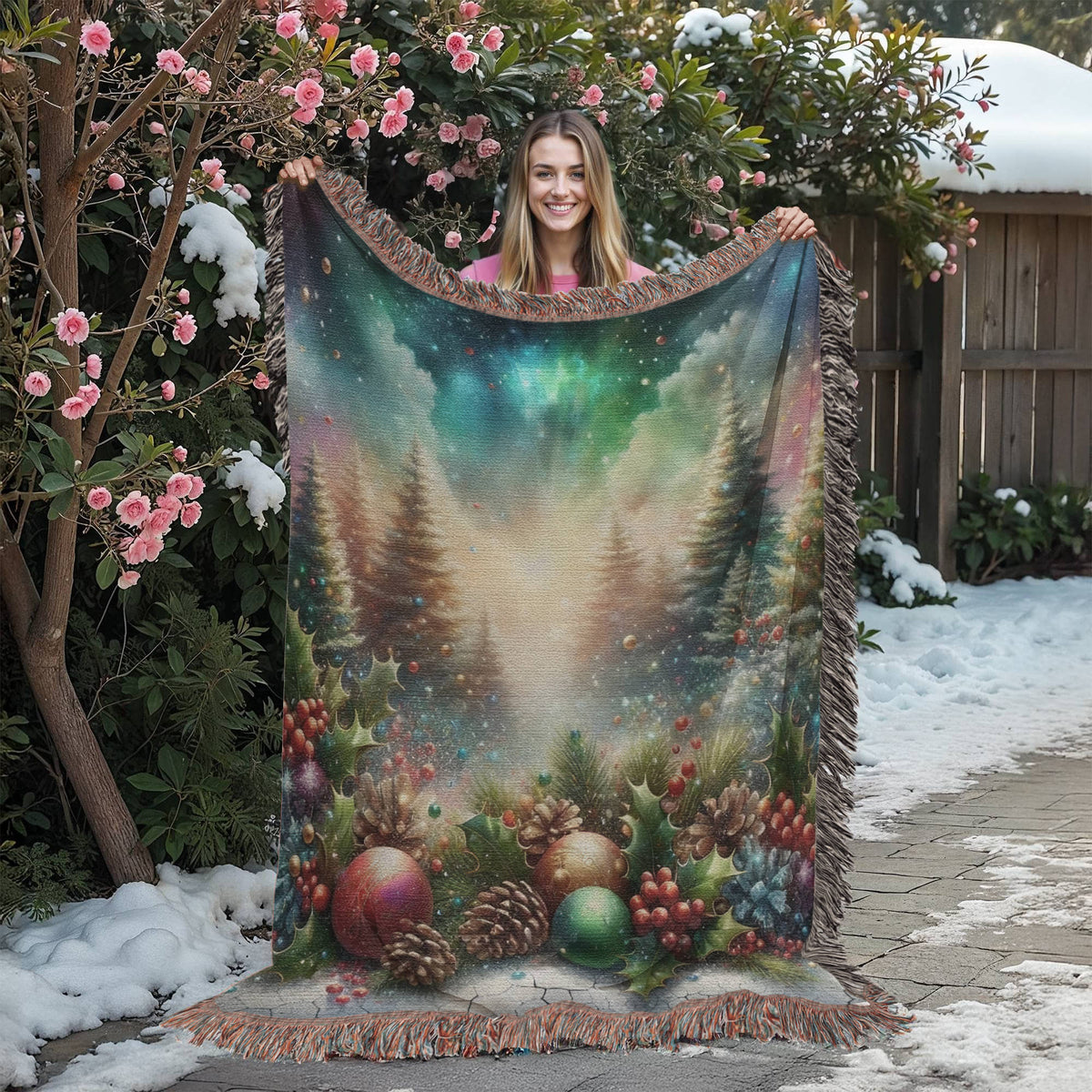 Festive Christmas Winter Scene 001 - 60" x 80" Heirloom Woven Blanket