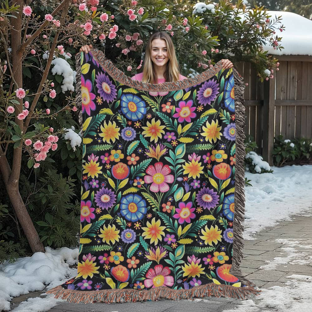 Mexican Floral Fiesta Pattern 029 - 60" x 80" Heirloom Woven Blanket
