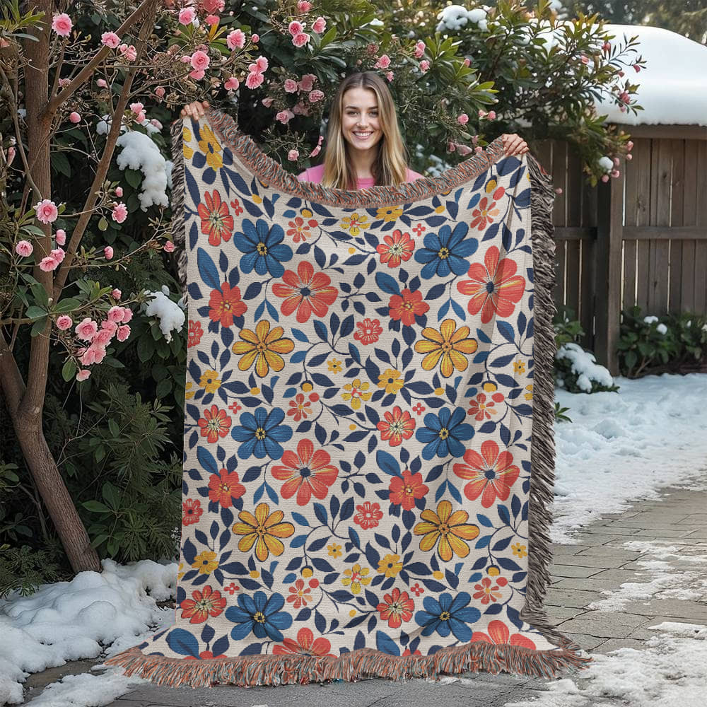 Mexican Floral Fiesta Pattern 042 - 60" x 80" Heirloom Woven Blanket
