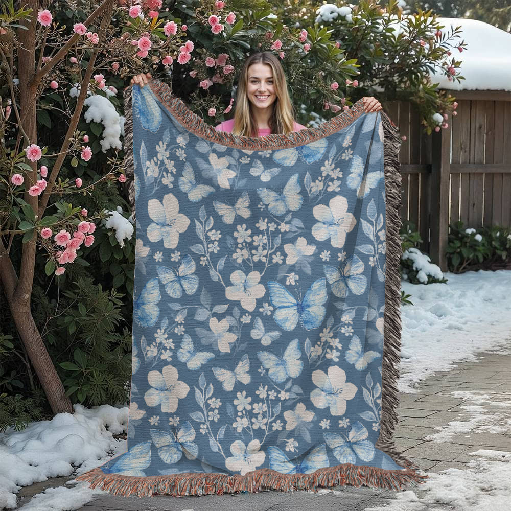 Butterflies And Flowers Pattern 023 - 60" x 80" Heirloom Woven Blanket